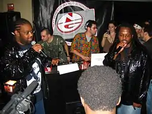 Attrell "Prince Be" Cordes (left) with his cousin Doc. G (right) performing in 2006