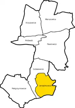 Location of Jarząbkowice within Gmina Pawłowice