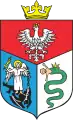 The coat of arms (the flag is very similar) of Sanok, bearing the biscione due to Bona Sforza.