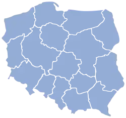 Contour map of Poland indicating modern voivodeships