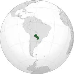 Location of Paraguay (dark green)in South America (grey)