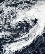 Satellite imagery of a mid-latitude extratropical cyclone