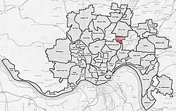 Paddock Hills (red) within Cincinnati, Ohio