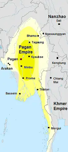 Pagan Empire c. 1210.  Pagan Empire during Sithu II's reign. Burmese chronicles also claim Kengtung and Chiang Mai. Pagan incorporated key ports of Lower Burma into its core administration by the 13th century.