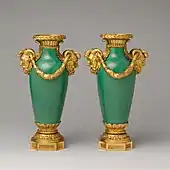 Pair of mounted vases (vase à monter); 1765–70; soft-paste porcelain and French gilt bronze; 28.9 x 17.1 cm; Metropolitan Museum of Art