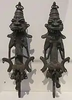 Pair of staffs (Edan Ogboni), male and female couple; 19th century; cast bronze and iron; Honolulu Museum of Art