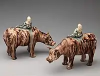 Pair of water buffalos and Chinese boys, "Whieldon-type", c. 1760