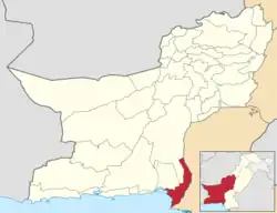 Map of Balochistan with Hub District highlighted