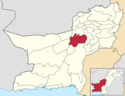 Map of Balochistan with Kalat District highlighted in maroon