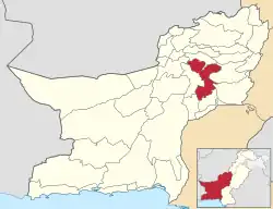Map of Balochistan with Sibi District higlighted