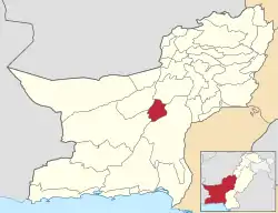 Map of Balochistan with Surab District highlighted in maroon