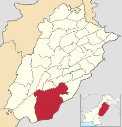Map of Bahawalpur District highlighted in red