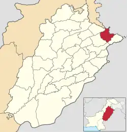 Map of Sialkot District highlighted