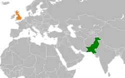 Map indicating locations of Pakistan and United Kingdom