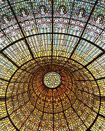 Stained glass ceiling of Palau de la Música Catalana by Antoni Rigalt (1905–1908)
