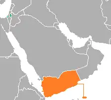 Map indicating locations of Palestine and Yemen