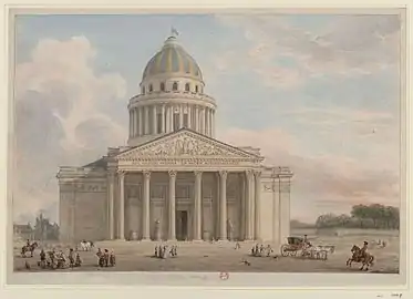 The Panthéon in 1795. The façade windows were bricked up to make the interior darker and more solemn.