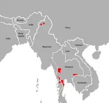 Distribution of the Indochinese tiger