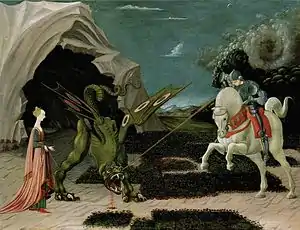 Saint George and the Dragon; by Paolo Uccello; c. 1470; oil on canvas; 55.6 x 74.2 cm; National Gallery (London)