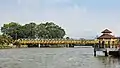 The railway bridge (in yellow) as seen today beside another bridge for vehicle.