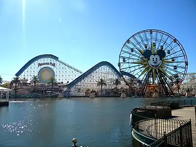 Disney California Adventure's Pixar Pal-A-Round, an eccentric wheel modelled on Wonder Wheel, was built in 2001 as Sun Wheel and became Mickey's Fun Wheel in 2009 and currently Pixar Pal-A-Round in 2018