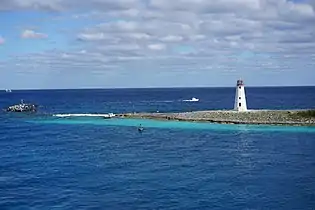 Paradise Island Lighthouse, constructed 1817 at the western tip of the island