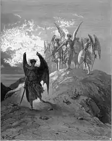 Gustave Doré's illustration for Milton's Paradise Lost, V, 1006–1015: Satan yielding before Gabriel