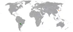 Map indicating locations of Paraguay and South Korea