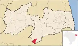Location of São Sebastião do Umbuzeiro in the State of Paraíba