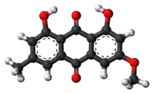 Ball-and-stick model of the parietin molecule