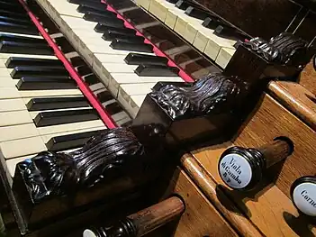 Detail of the console of the grand organ