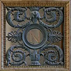 Empire wrought iron detail of a door of the Louvre Colonnade, with rinceaux, two palmettes and a N for Napoleon