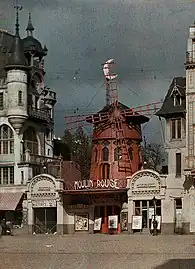 The Moulin Rouge in Autochrome Lumière color, before the 1915 fire