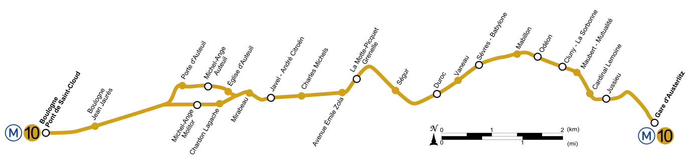 Geographically accurate path of Paris Métro Line 10