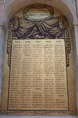 Memorial to church members killed in World War I