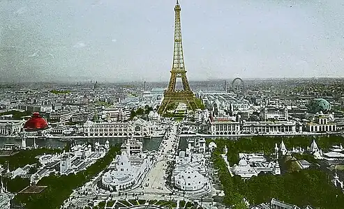 Aerial view of the exposition including the Eiffel Tower