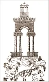 drawing of a model of an elaborate garden bower