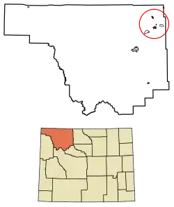 Location of Powell in Park County, Wyoming.