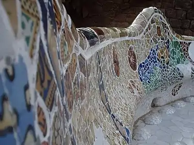 Trencadís mosaics in Park Güell by Antoni Gaudí in Barcelona (1914)