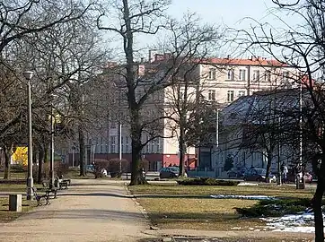 View from the park of the Gasworks building in Jagiellońska street