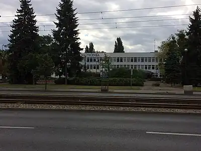 The park and "NOT" building from the street