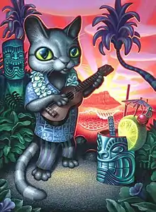Tiki Cat painting by Brad "tiki-Shark" Parker, 24" x 30" Acrylic on Canvas
