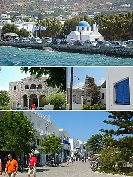 From top left: Parikia, Panagia Ekatontapiliani, the Frankish Castle and a typical Paros street