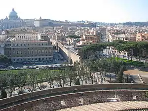 A view of the central and northern part of the rione with Vatican City in the background as seen from Castel Sant'Angelo