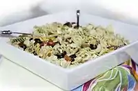 A pasta salad prepared with fusili pasta