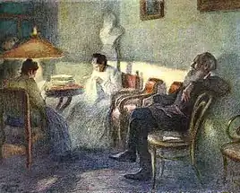 Under a Lamp (Leo Tolstoy in his Family Circle), 1902, pastel on paper