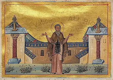 St. Patapius of Thebes (Menologion of Basil II, 10th century).