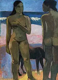 Paul Gauguin, 1892, Deux Tahitiennes sur la plage (Two Nudes on a Tahitian Beach), oil on canvas, 90.8 × 64.8 cm (35.7 × 25.5 in), Honolulu Museum of Art