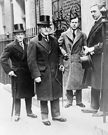 Canadian Delegation, Disarmament Conference, London, England. Left to Right: Walter Hose, R.C.N., James Ralston, Lester B. Pearson, Maj. H.W. Brown in 1930.