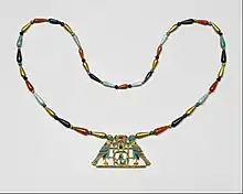 Pectoral and necklace of Princess Sithathoriunet; 1887–1813 BC; gold, carnelian, lapis lazuli, turquoise, garnet & feldspar; height of the pectoral: 4.5 cm; Metropolitan Museum of Art (New York City)